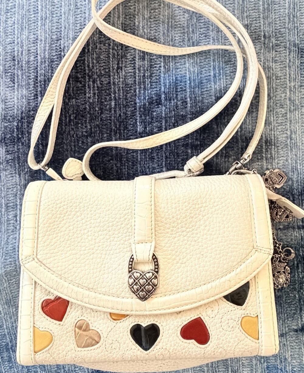 Brighton Fresca Pebbled Leather Wallet Organizer Hearts Crossbody Purse Rare